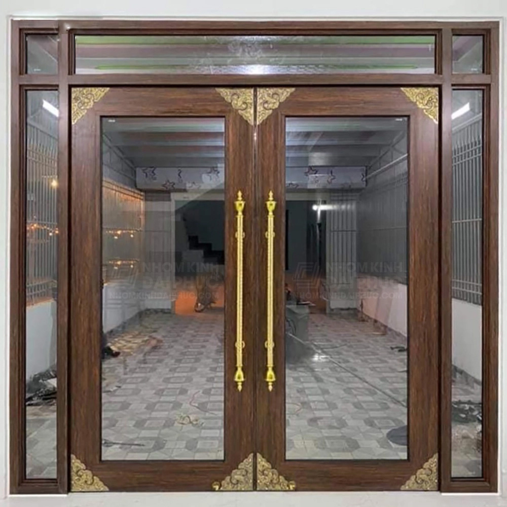 Cửa nhôm thủy lực màu gỗ mun